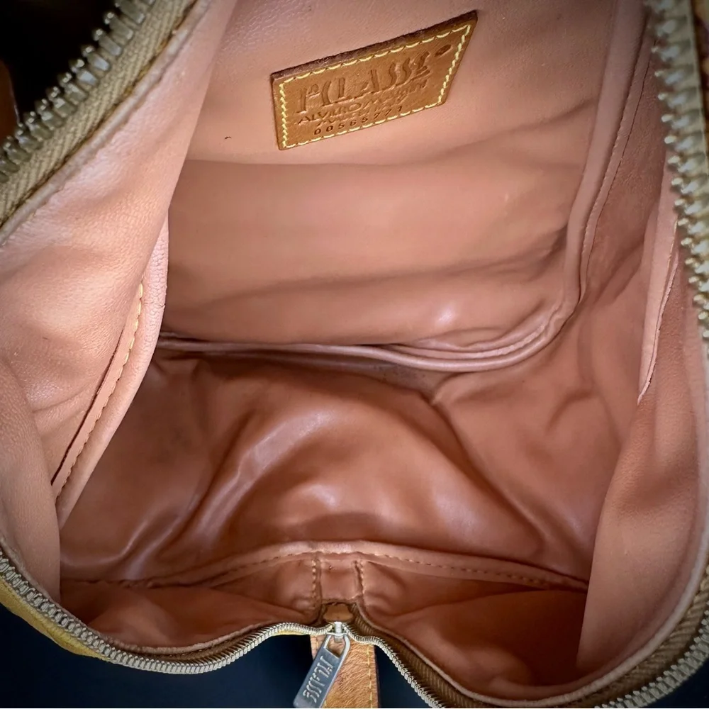 Vintage Alviero Martini 1A Classe Geo Map Coated Canvas Leather Sling Backpack